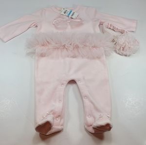 First Impressions Coverall 2-Pc Set. Light pink with headband